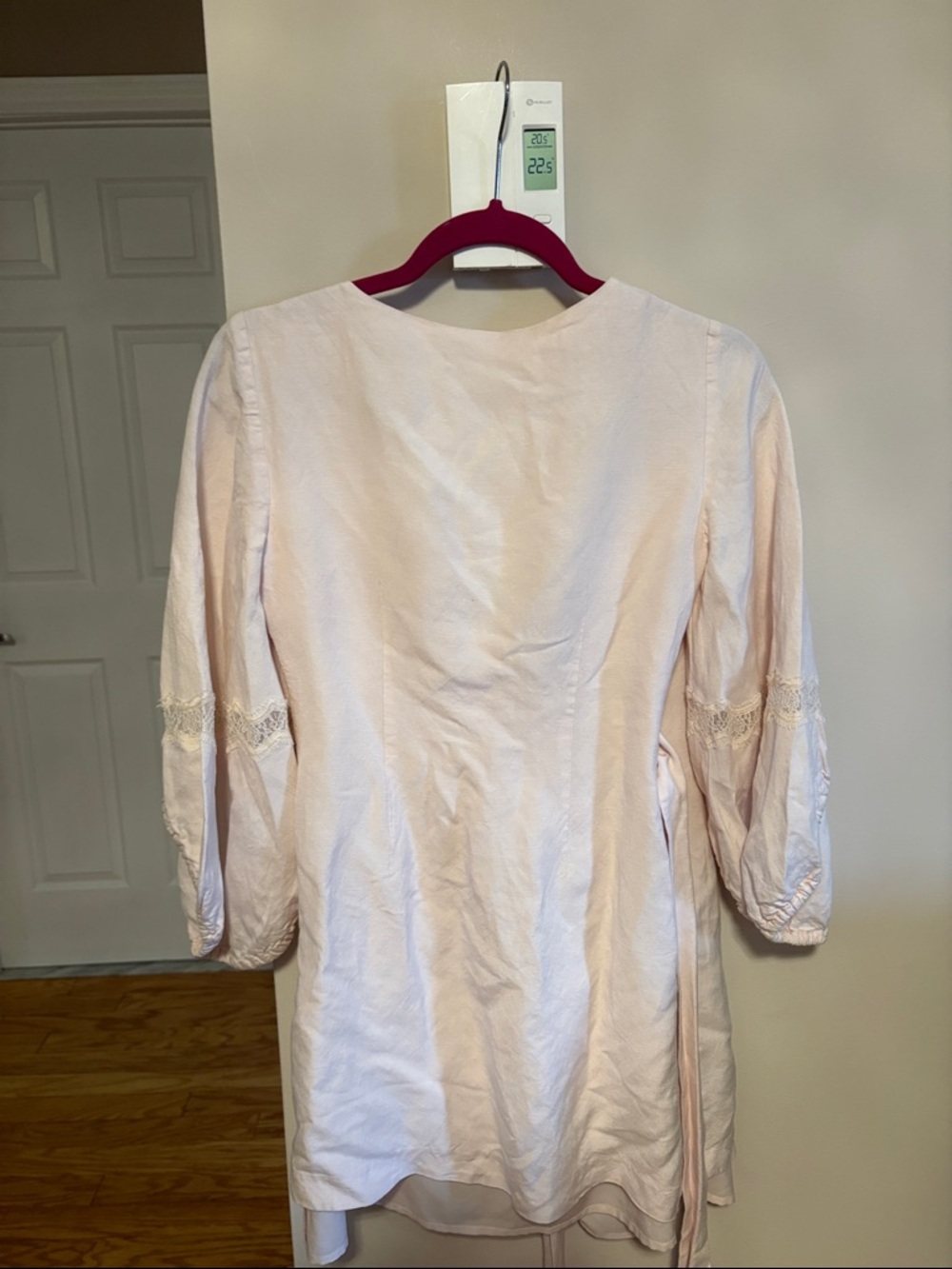 Club Monaco Blush Pink Wrap Mini Dress with Tied Waist linen blend - Picture 7 of 11